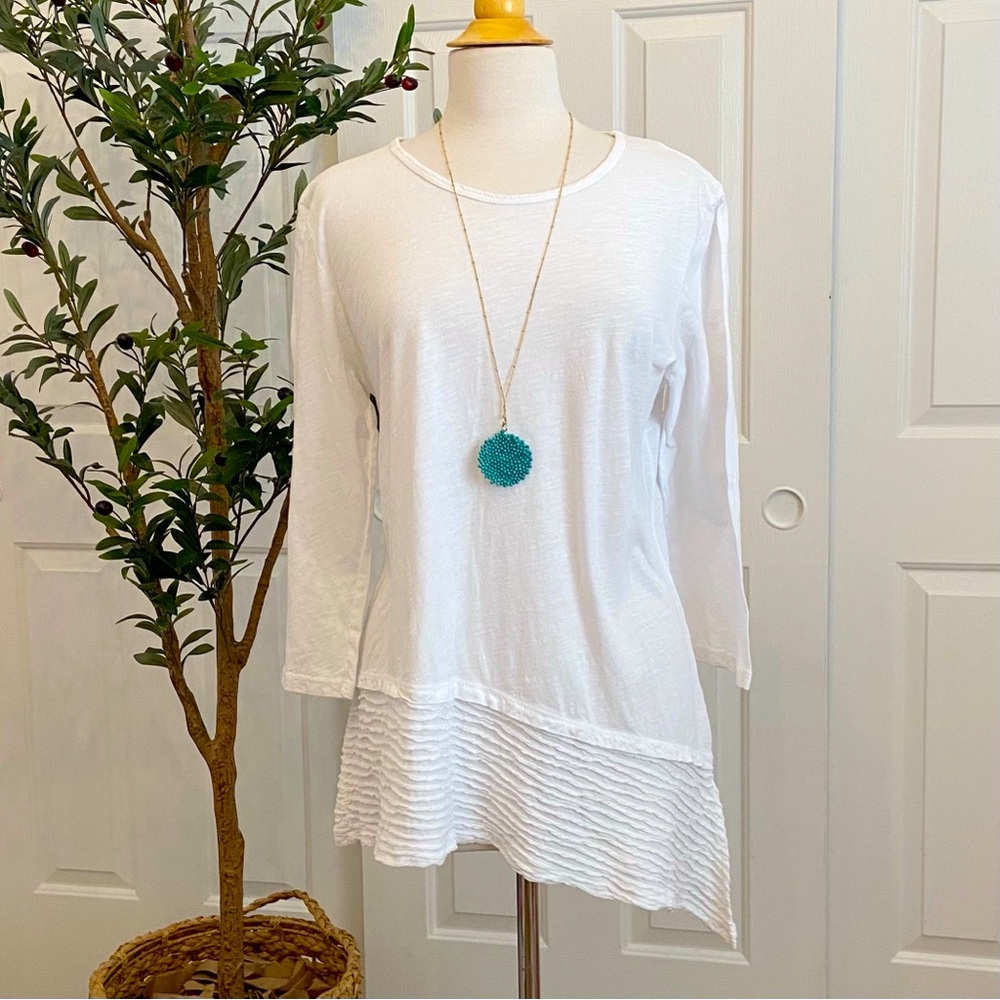 Crisp All White Cotton TUNIC with Asymmetrical Hem